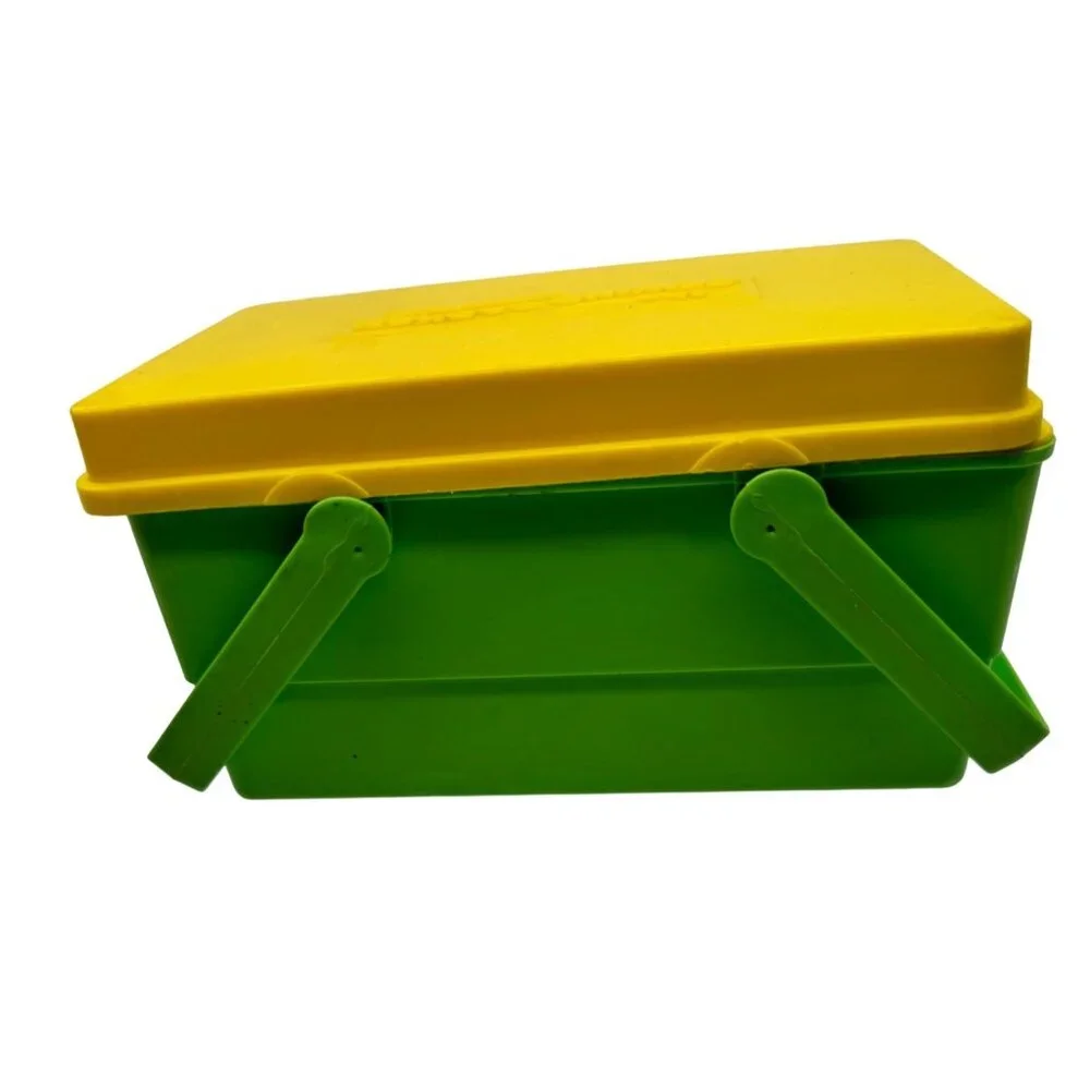 Vintage A Child Guidance Toy Sewing Basket Shape Sorter Box With Colorful Pieces